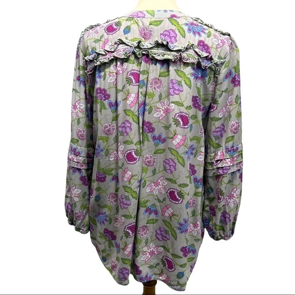Matilda Jane Gray & Fuchsia Thinking Out Loud Floral Split Neck Popover Top - Picture 6 of 11